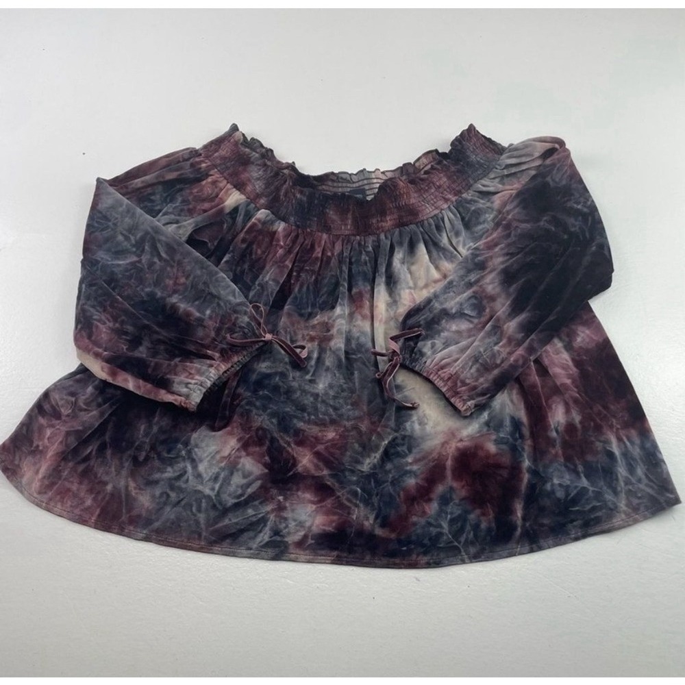 American Eagle Women Medium Cotton Gauze Tie-Dye Peasant Top 3/4 Balloon Sleeve